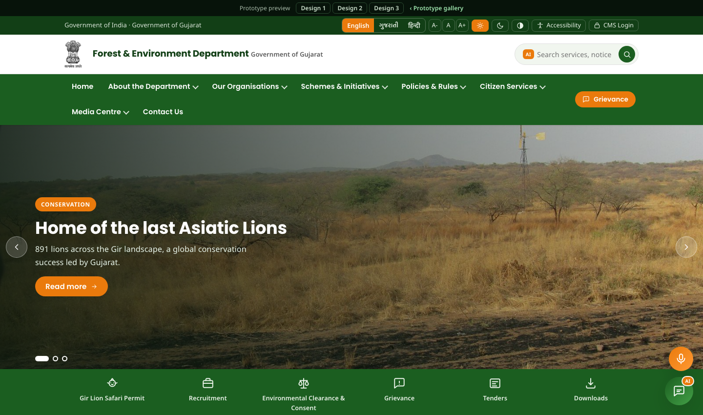 Forest and Environment Department website, prototype 2 home page
