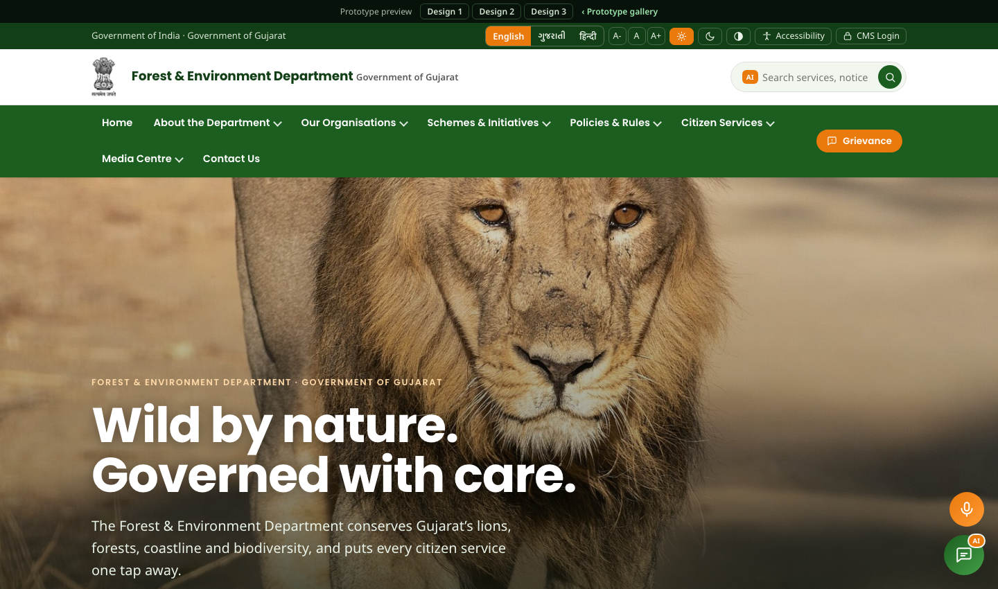 Forest and Environment Department website, prototype 3 home page